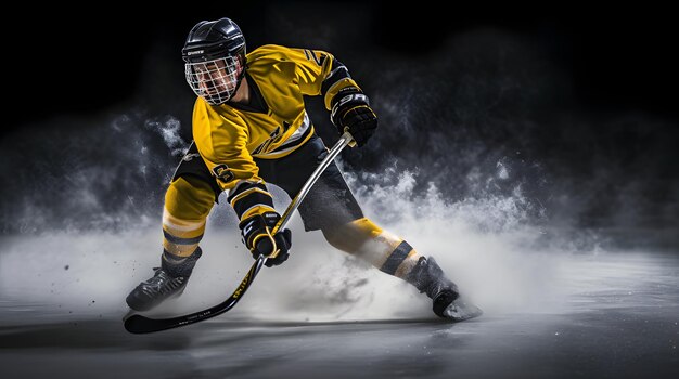 Giocatore di hockey su ghiaccio in azione durante una partita competitiva