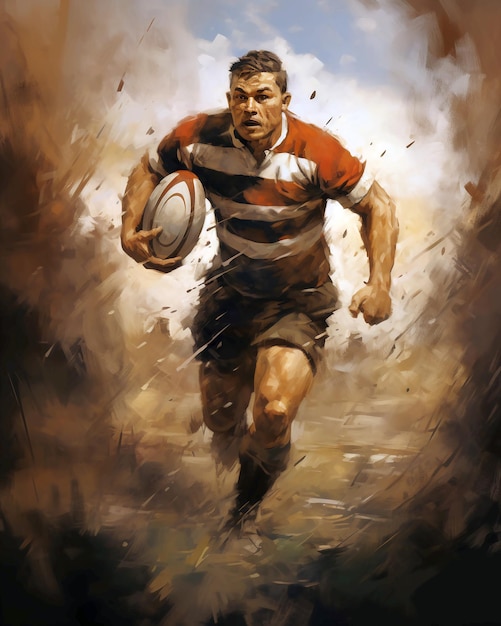 Giocatore di rugby che corre con il pallone da rugby Poster storico epico della Coppa del mondo di Rugby League