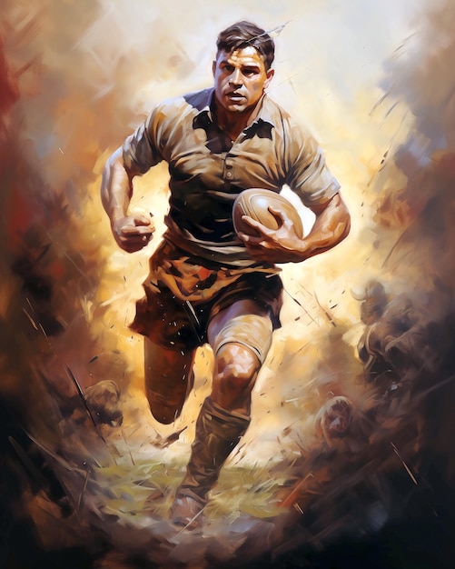Giocatore di rugby che corre con il pallone da rugby Poster storico epico della Coppa del mondo di Rugby League