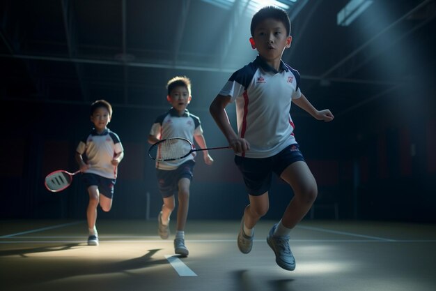 Giocatori di badminton junior impegnati in un ritmo veloce Generative ai