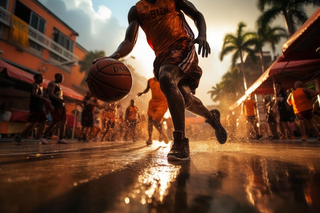 Giocatori di basket che dribblano la palla IA generativa