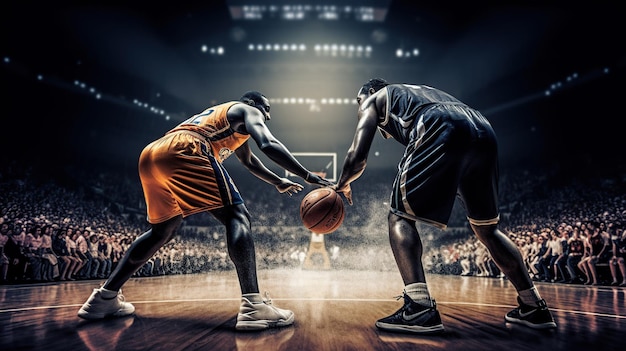 Giocatori di basket neri su una grande IA generativa professionale