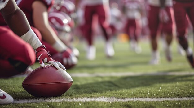 Giocatori di football americano in uniforme pronti per il calcio d'inizio sul campo