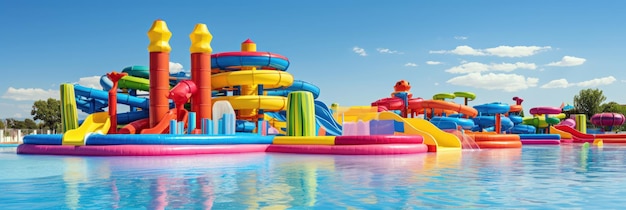 Giocattoli gonfiabili del parco acquatico sulle vacanze estive di divertimento per bambini in piscina