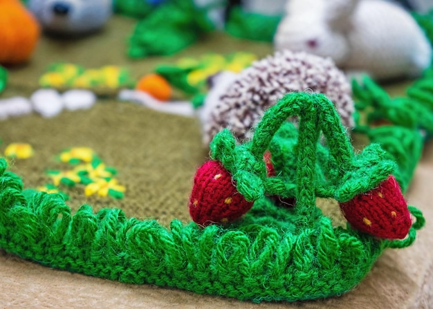 Giocattoli lavorati a maglia con prato verde souvenir fatti a mano a maglia