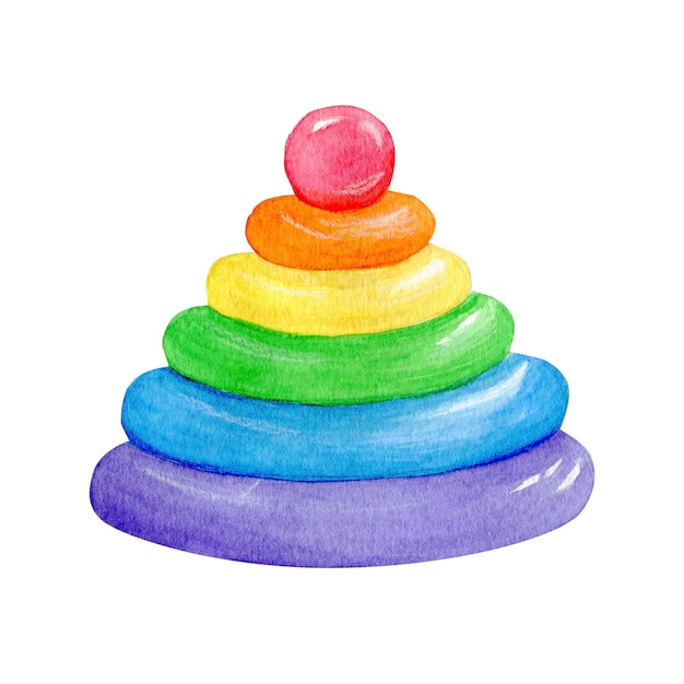 Giocattolo della piramide multicolore dell'illustrazione dell'acquerello