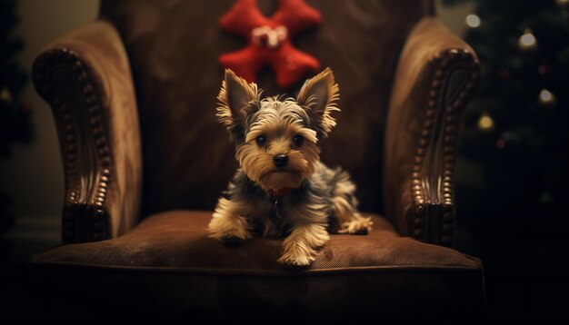 Giocattolo Puddle Puppy Dog sulla sedia che indossa Buon Natale