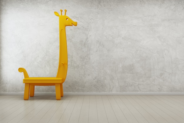 Giochi la giraffa nella stanza dei bambini della casa moderna con il muro di cemento vuoto