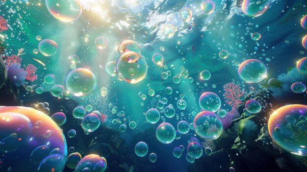 Giochi sottomarini astratti con bolle e luce