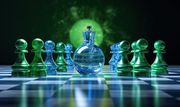 Gioco da tavolo di scacchi per idee e concetto di successo aziendale di concorrenza e strategia
