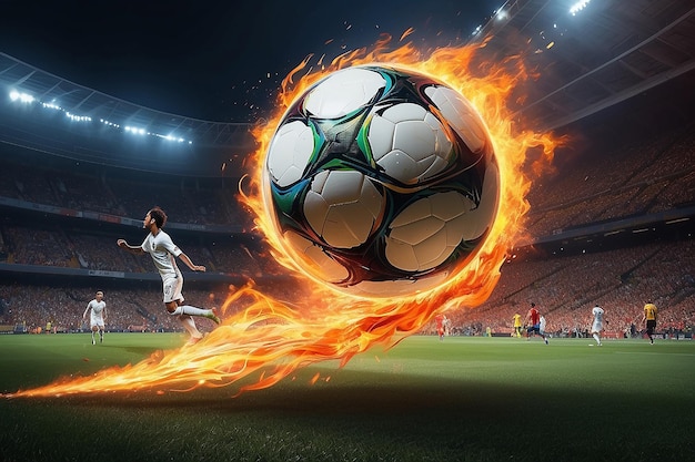 Gioco di fiamme del pallone da calcio Magia del movimento