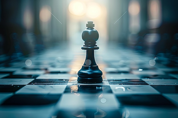 gioco di scacchi astratto pedina che fa la sua prima mossa simboleggiando l'inizio di un viaggio strategico verso la vittoria sulla scacchiera
