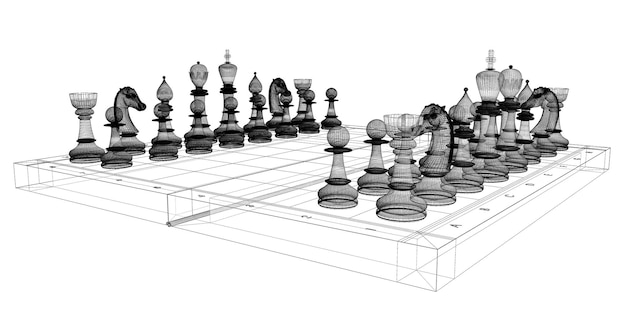 Gioco di scacchi sul modello di filo del telaio della scacchiera