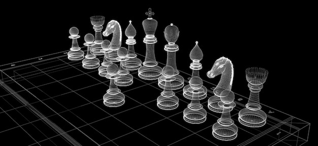 Gioco di scacchi sul modello di filo del telaio della scacchiera