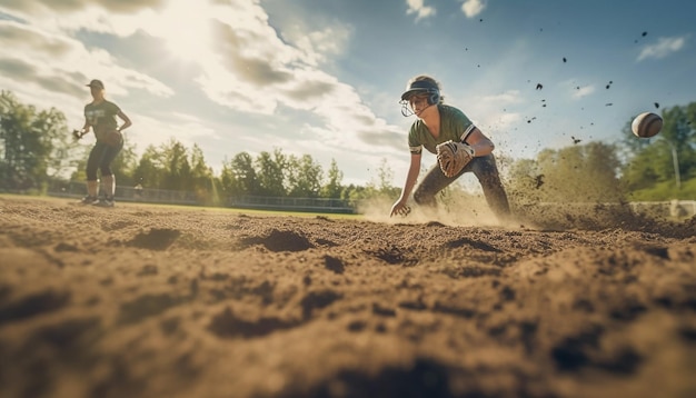 Gioco di softball sul campo photoshot Concetto di softball