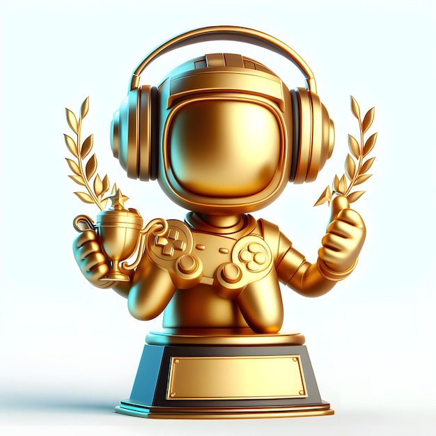 gioco per computer online trofeo torneo coppa d'oro illustrazione di progettazione 3D