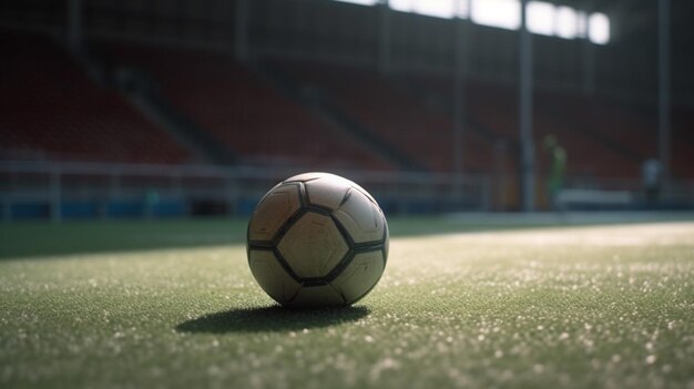 Gioco su Primo piano della palla sul campo in uno stadio di calcio pronto per il tiro di rigore