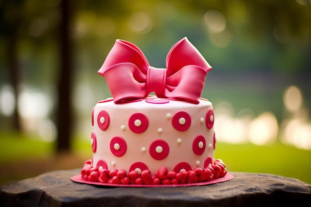 Giocosa torta a tema Minnie Mouse con puntini e archi