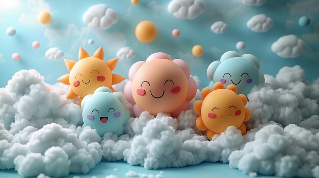 Giocoso 3D Kawaii Setting Fluffy Wallpaper