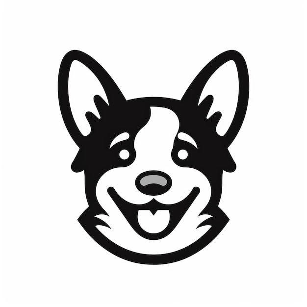 Giocoso Corgi Face Logo Contorno Nero Su Bianco