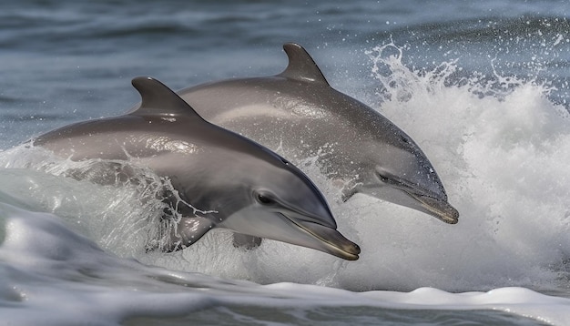 Giocoso delfino dal naso a bottiglia che salta in acque profonde generato dall'intelligenza artificiale