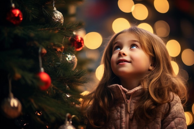 Gioia dei bambini che decorano l'albero di Natale