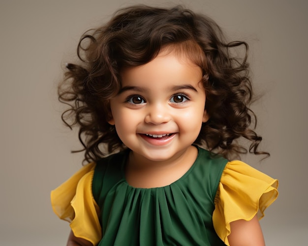 Gioia scintillante Bambina indiana in vivaci abiti color smeraldo e giallo
