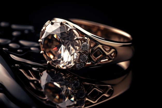 Gioielli con anello di diamante da vicino Un anello di fidanzamento di diamante Illustrazione generativa di AI