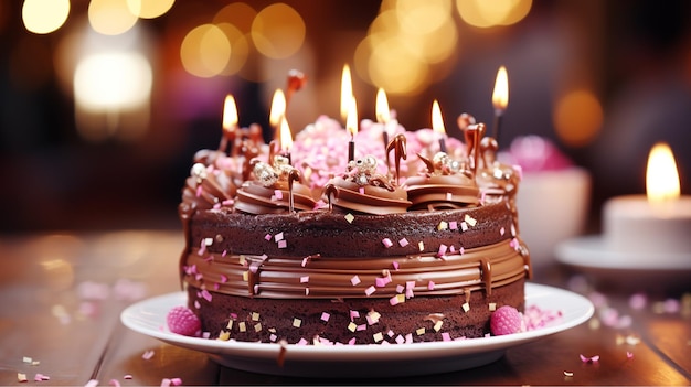 Gioiosa festa di compleanno con una deliziosa torta al cioccolato