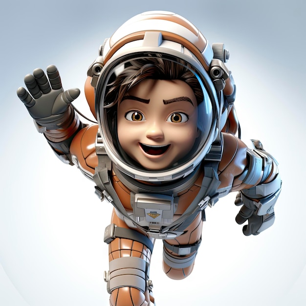 Gioiosa giovane astronauta animata che galleggia in gravità zero
