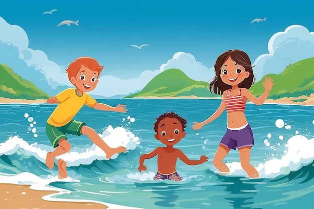 Gioiose avventure in mare I bambini giocano insieme sott'acqua