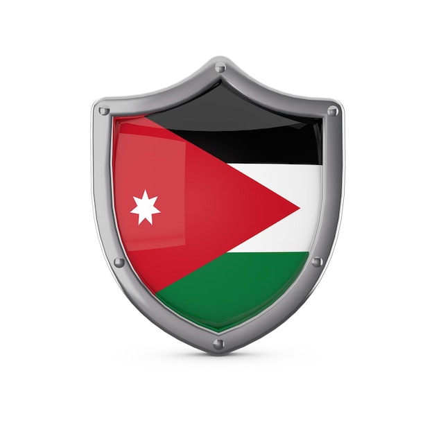 Giordania concetto di sicurezza a forma di scudo metallico con bandiera nazionale