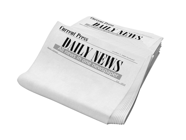giornale vuoto in pila rendering 3D su bianco senza ombra