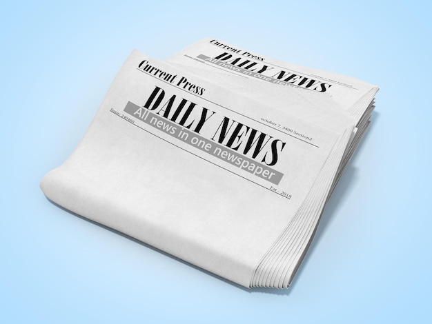 giornale vuoto in pila rendering 3D su blu