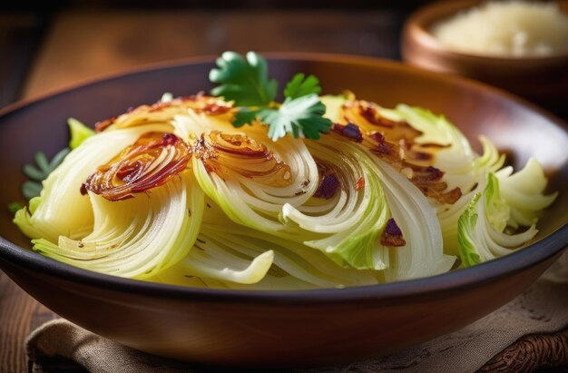 Giornata di San Patrizio cucina nazionale irlandese piatto tradizionale irlandese condimento di verdure guarnito con erbe cavoli caramellati con cipolle