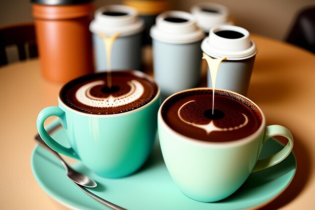 Giornata internazionale del caffè Delizioso caffè bella decorazione del latte Bevande del tè pomeridiano d'affari