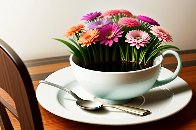 Giornata internazionale del caffè Delizioso caffè e bellissimi fiori romantico sfondo sfondo