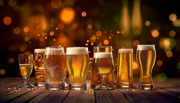 Giornata internazionale della birra che celebra il concetto realistico della Giornata mondiale della birra creato con l'intelligenza artificiale generativa