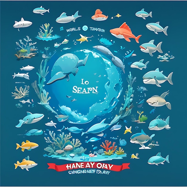 Giornata mondiale degli oceani 8 giugno sottomarino oceano sfondo vettoriale illustrazione ai generatore