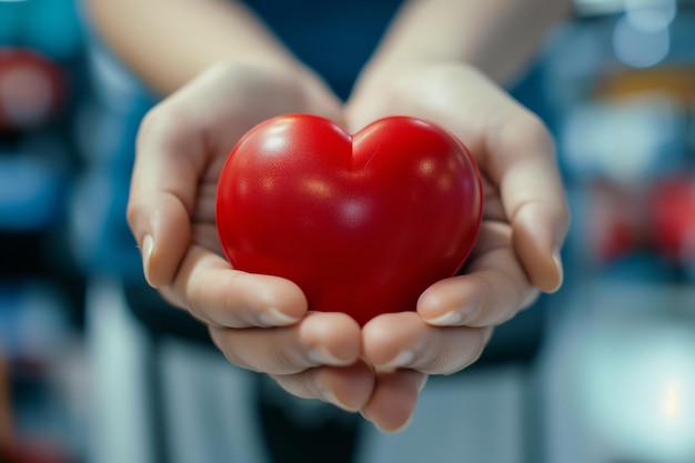 Giornata mondiale dei donatori di sangue Persona che tiene in mano un frutto a forma di cuore Gesto felice