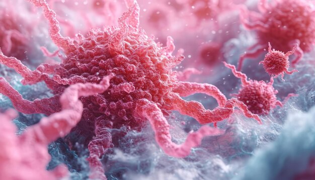 Giornata mondiale del cancro Immagine microscopica di un virus Concetto astratto minimo