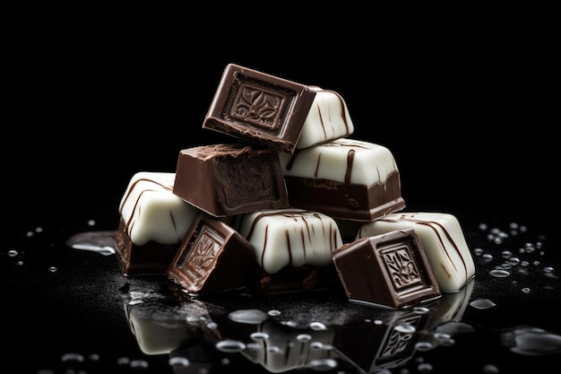 Giornata mondiale del cioccolato Dolce e gustoso spuntino carta striscione candy bar al cioccolato fondente e bianco Candy Sweetly Immagine creativa e sorprendente Cacao