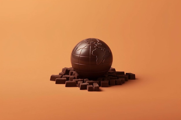 Giornata Mondiale del Cioccolato Un tartufo di cioccolato con sopra il mondo