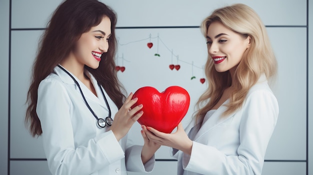 Giornata mondiale del cuore Medici mano con cuore rosso Generative ai