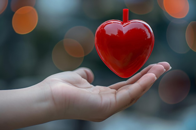 Giornata mondiale del donatore di sangue La mano che tiene un cuore rosso è un gesto di amore e affetto