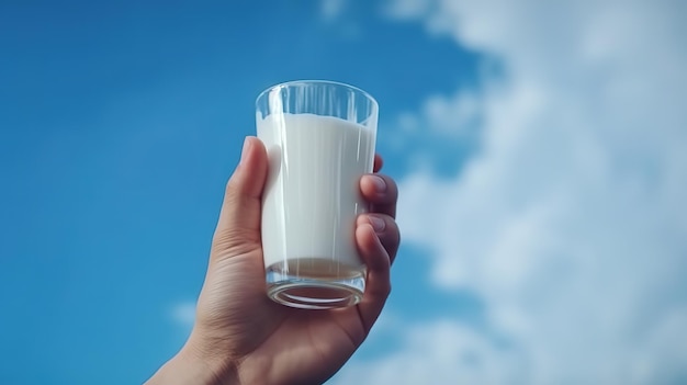 Giornata mondiale del latte Un bicchiere di latte in mano Generativo ai