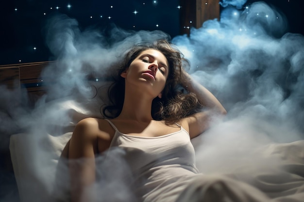 giornata mondiale del sonno donna che dorme nel letto con il suo sogno