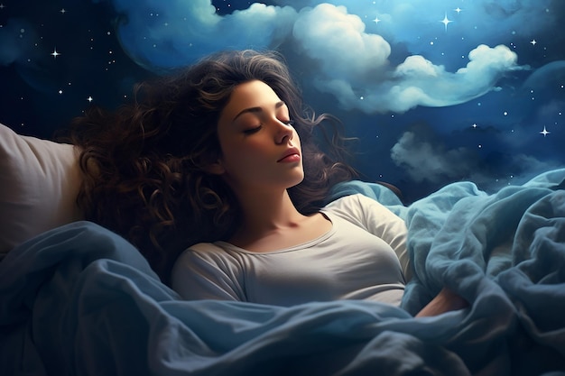 giornata mondiale del sonno donna che dorme nel letto con il suo sogno