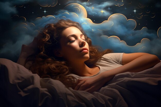 giornata mondiale del sonno donna che dorme nel letto con il suo sogno