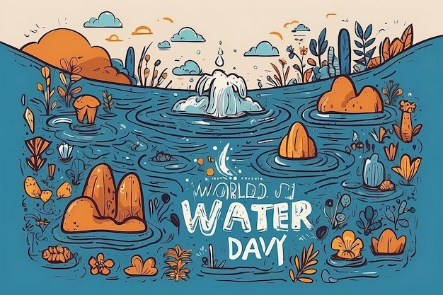 Giornata mondiale dell'acqua 22 marzo illustrazione vettoriale sfondo blu